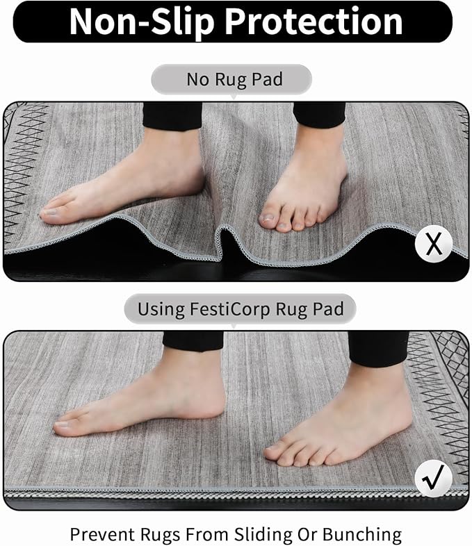FestiCorp Non Slip Rug Pads 2x3 Ft Non Skid Rug Pad Gripper, Anti-Slip Carpet Rug Mats for Under Rugs and Hard Surface Floors