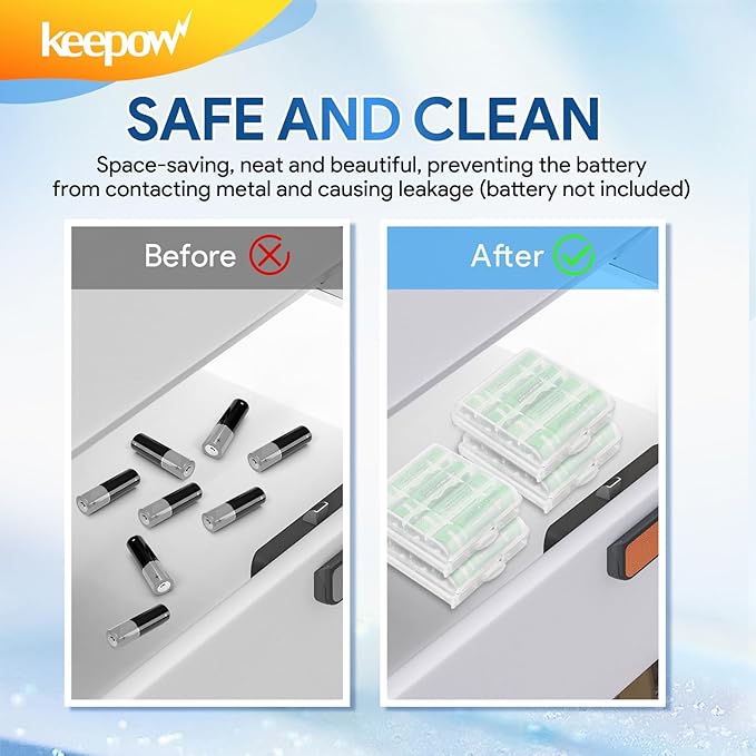 KEEPOW 12 Pcs AA/AAA Battery Storage Case Holder Box, Clear Color