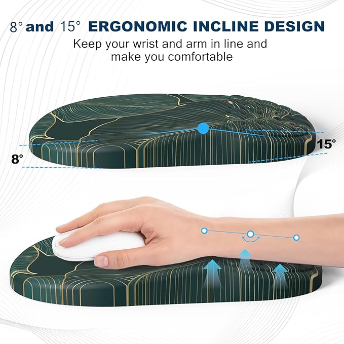 Hasinart Ergonomic Mouse Pad and Keyboard Wrist Rest with Massage Design, Space-Saving Mouse Pad Wrist Support, Memory Foam Wrist Rest with Non-Slip PU Base for Computer Desk, Green Leaves
