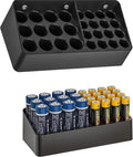 RUDDLIN Battery Storage Organizer Battery Storage Box Black Fits 16 AAA & 12 AA Batteries Divided Battery Holder Fits Wall,Cabinets,Drawers (Case Not Includes Batteries)