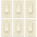 BESTTEN 6 Pack Dimmer Wall Light Switch, Compatible with Dimmable LED, CFL, Incandescent and Halogen Bulb, Single Pole or 3-Way Dimmer Switches, 120VAC, Decorator Wallplate Included, Almond