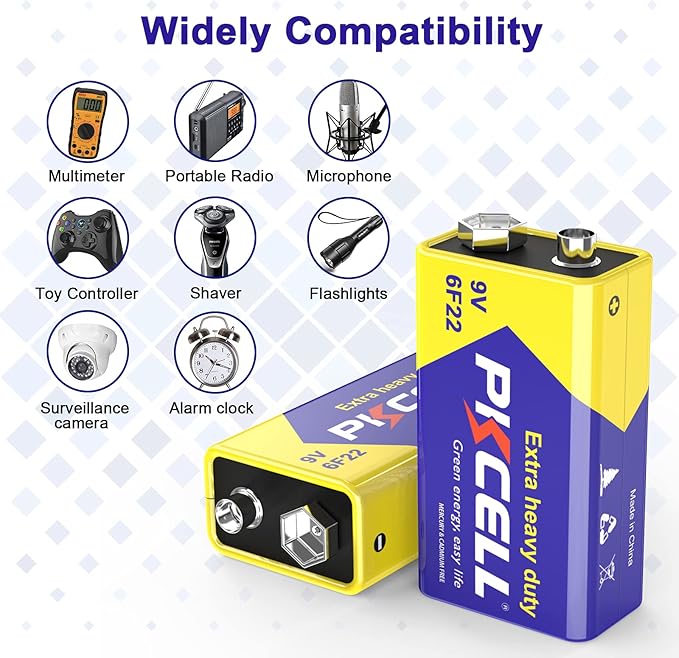 PKCELL 9V Batteries, 24 Pack 9 Volt Batteries Carbon Zinc, 9V Battery for Smoke Detector, Alarms, 6F22 Square Battery