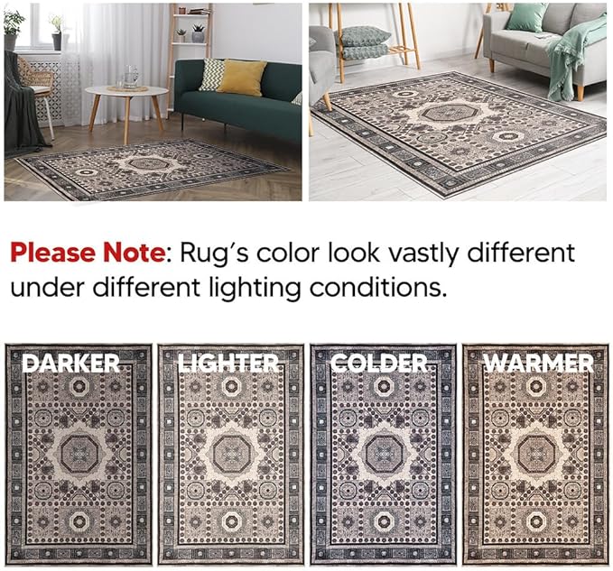 Keen Home Design 3x5 Rug - Machine Washable Entry Rug with Non-Slip Backing, Ideal for Enteryway, Kitchen, Bathroom, Laundry Room - Vintage, Easy Clean, Durable, Low Pile Rug - (3' x 5')