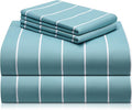 LuxClub 4 PC King Sheet Set, Deep Pockets Wrinkle Free Cooling Bed Sheets Hotel Bedding for Women, Men, Includes 1 Fitted Sheet, 1 Flat Sheet and 2 Pillowcases-Striped - Light Blue