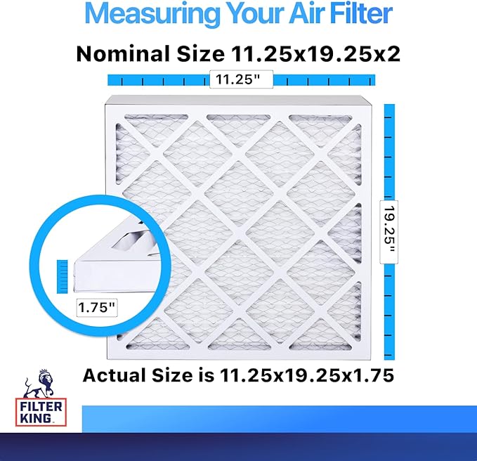 Filter King 11.25x19.25x2 Air Filter | 4-PACK | MERV 8 HVAC Pleated A/C Furnace Filters | MADE IN USA | Actual Size: 11.25 x 19.25 x 1.75"