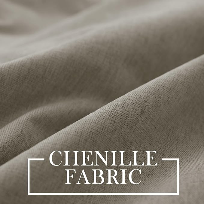 Macochico 100% Blackout Chenille Curtains Thermal Insulated Noise Reducing Velvet Draperies for Living Room Bedroom Hotel Light Taupe Blackout Curtains Grommet Top with Tieback 84" Wx84 L 1 Panel
