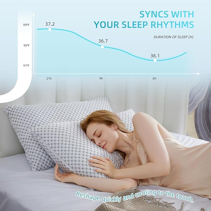 SAPHREAS Cooling Bed Pillows Standard for Sleeping, Luxury Hotel Shredded Memory Foam Pillows for Side Back Stomach Sleepers, Cool Firm Pillow for Neck Support