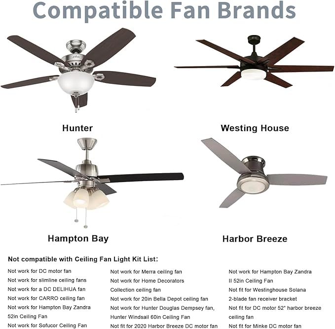 Ceiling Fan Remote Control Kit, Universal Ceiling Fan Remote Control Kit, Ceiling Fan Wall Switch UC9050T, Compatible with Hunter Hampton Bay