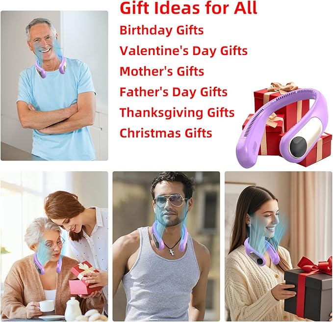 Portable Neck Fan,Personal Wearable Bladeless Fan,LED Display,4-Speeds,6000mAh USB Rechargeable,360° Strong Cooling Wind,Hands Free,White Elephant Gift,Christmas Gifts for Men Women Dad Mom (Purple)
