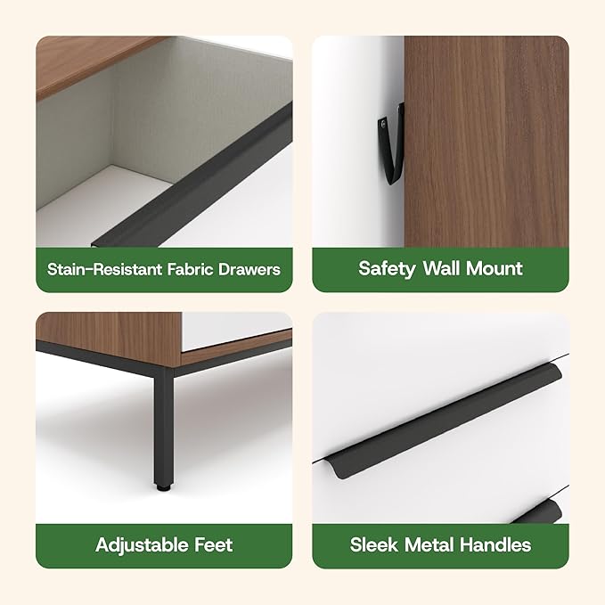 Lira Premium Fabric Dresser - Solid Wooden Frame, 8 Spacious Sag-Proof Drawers with Sleek Metal Handles - Premium & Durable Storage Solution for Your Home (Dark Brown)