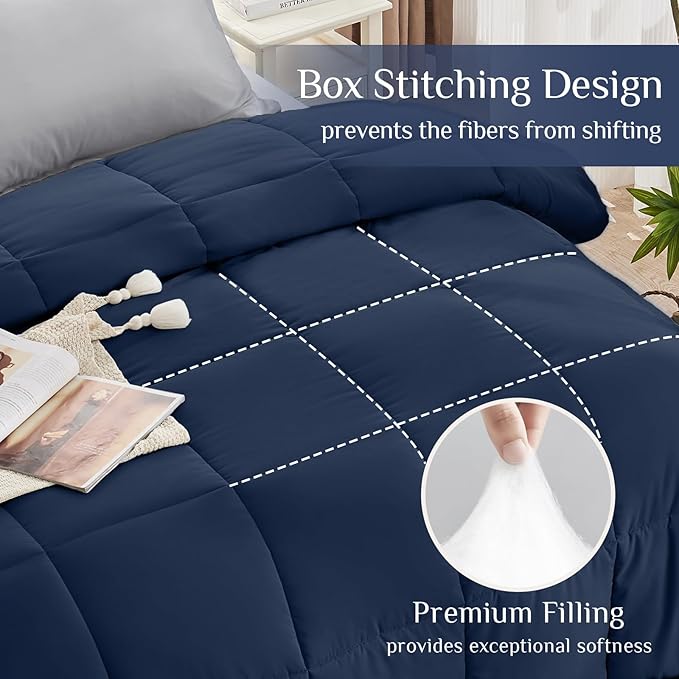 JOLLYVOGUE Twin XL Comforter Set, Ultra-Soft Bed in a Bag Twin XL Size 5 Pieces, Oeko-TEX Certified Bedding Set with Down Alternative Comforter, Sheets, Pillowcases & Shams, Navy Blue & Light Grey