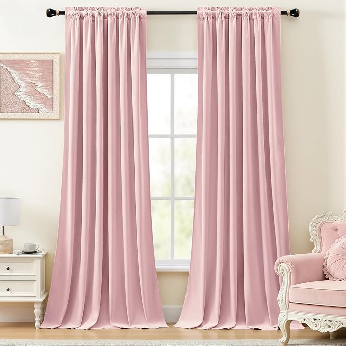 AUSSPVOCT Baby Pink Velvet Curtains for Girls Bedroom, Thermal Insulated Blackout Curtains Luxury Soft Room Darkening Window Drapes for Living Room Nursery, Back Tab Rod Pocket, W52 x L102, 2 Panels