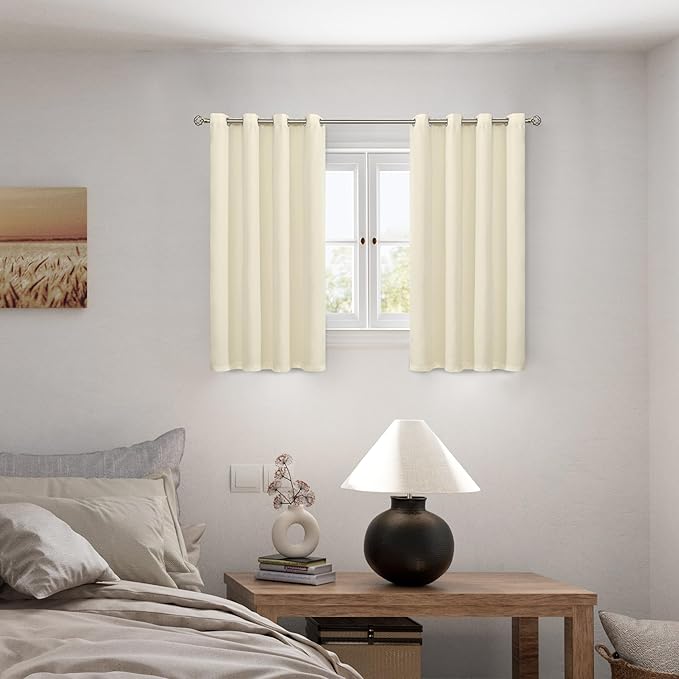 BGment Short 100% Blackout Curtains for Bedroom, Thermal Insulated Energy Efficiency Noise Reducing Grommet Curtains 45 Inch Length with Liner for Small Window 2 Panels Each 52 Inch Wide, Cream