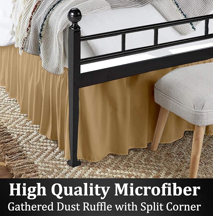 Ruffled Bed Skirt with Split Corners, Taupe, Queen 18 Inch Drop Bedskirt, Hotel Quality Brushed Microfiber Wrinkle Free Dust Ruffle Bed Skirt Queen Size