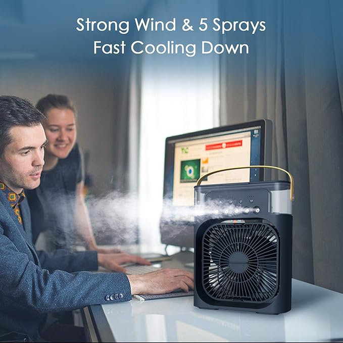 NTMY Personal Air Cooler, Portable Air Conditioner Fan, Mini Evaporative Cooler with 7 Colors LED Light, 1/2/3 H Timer, 3 Wind Speeds and 3 Spray Modes for Your Desk, Nightstand, or Coffee Table