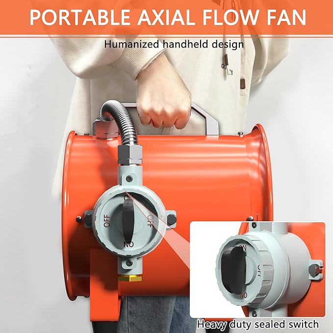 FICBXRA 12 Inch Explosion Proof Fan Portable Utility Blower Extractor Fan 790W/7A 2645CFM Industrial High Velocity Ventilator for Exhausting & Ventilating