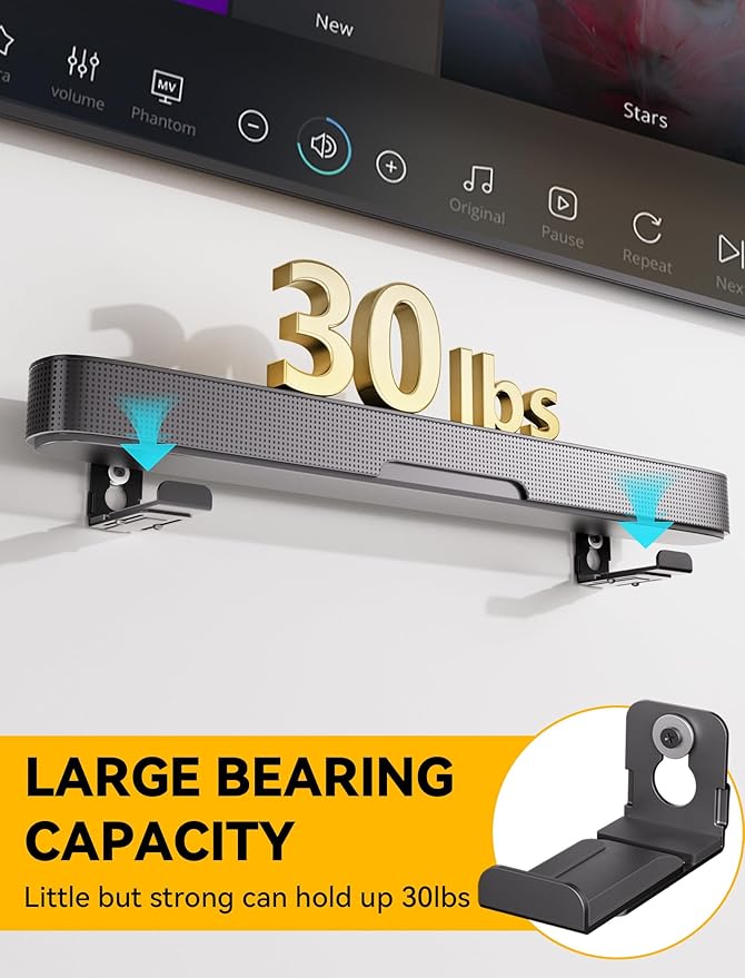 MUAKIOY Soundbar Mount, (2 Sets) Speaker Wall Mount Brackets Under TV, Heavy Duty Sound Bar Shelf Mounting Adjust 3.4" - 5.8" for Samsung, Vizio, Lg, Sony, JBL, Bose and More Hanger Soundbars