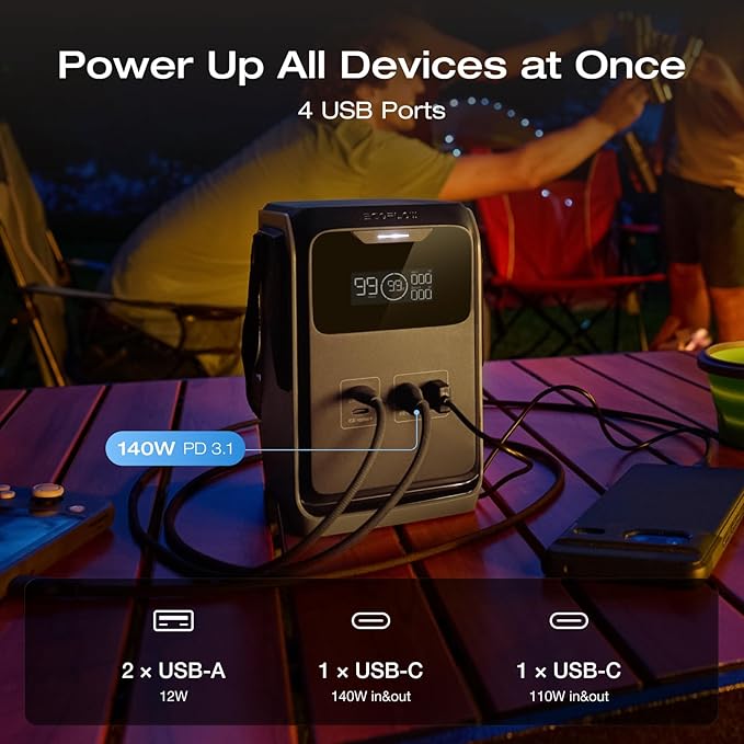 EF ECOFLOW TRAIL 200 DC Portable Power Station with Camping Lamp, 192Wh LiFePO4 Battery, 220W DC Output, Compact Power Bank for Camping, Travel, Outdoors, and Emergency Use