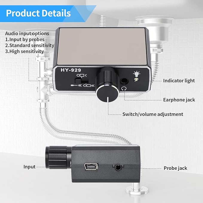 Water Leakage Detector, Underground Water Pipe Leak Detector Monitor with Intelligent High Sensitivity for Site Construction, Car Maintenance and Pipeline Locator