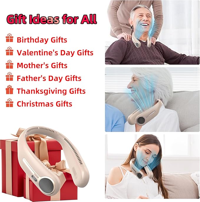 Portable Neck Fan,Hands Free Personal Wearable Bladeless Fan,6000mAh USB Rechargeable,360° Cooling,LED Display,4-Speeds,Birthday Gifts for Men Women Dad Mom,Valentines Day Gifts for Her Him (Brown)