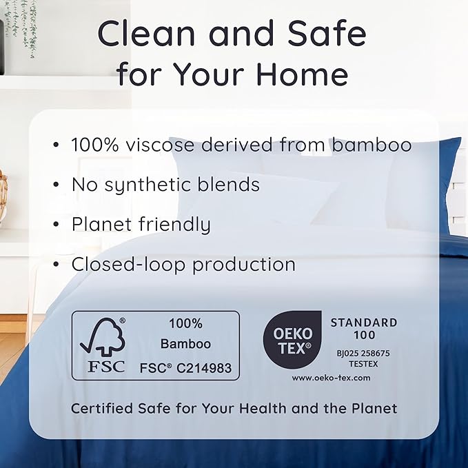 Bambaw California King Sheet Set 4pcs – 100% Viscose Derived from Bamboo Sheets, Deep Pocket Cooling Sheets, Fits Up to 16'' with Elastic Corner Straps, Extra Soft Sheet Set (Navy Blue)