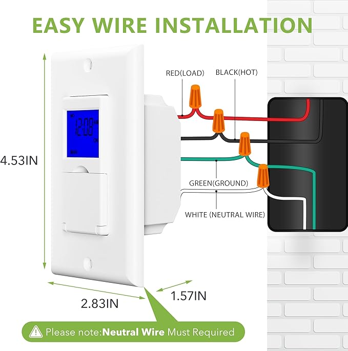 BN-LINK 7 Day Programmable Astronomical Timer Switch for Lights, Sunrise Sunset Programmable Light Switch Timer Indoor in Wall, Neutral Wire Required, Single Pole Only, ETL Listed