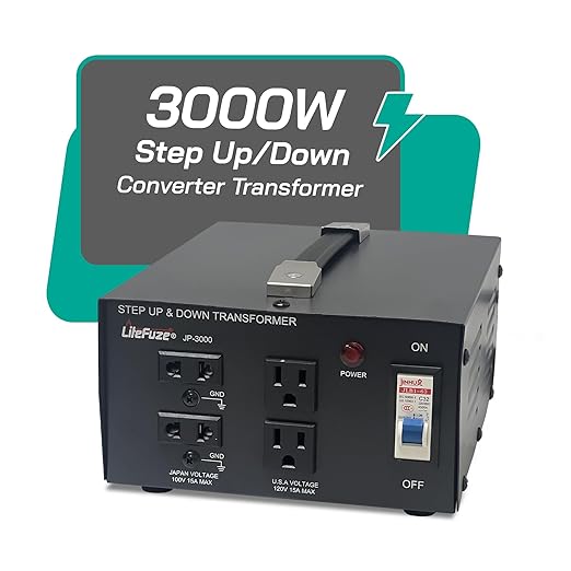 LiteFuze 3000 Watt Japan Voltage Converter Transformer Step Up/Down - 100v to 120v / 120v to 100v Japanese Power Converter - Fully Grounded Cord CE Certified