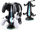 Oritikur RGB Headset Stand with 9 Light Modes and 2 USB Charging Ports - Controller Holder for Desk - Headphone Stand & Detachable Controller Hook for PC Earphone Gaming Room Setup Accessories