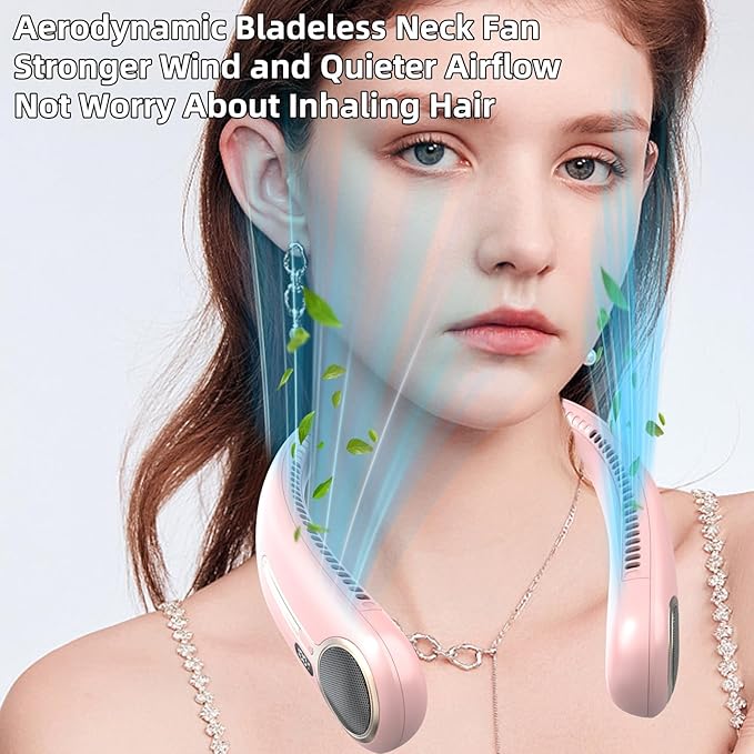 Portable Neck Fan,Hands Free Personal Wearable Bladeless Fan,6000mAh USB Rechargeable,360° Cooling,LED Display,4-Speeds,Birthday Gifts for Men Women Dad Mom,Valentines Day Gifts for Her Him (Pink)