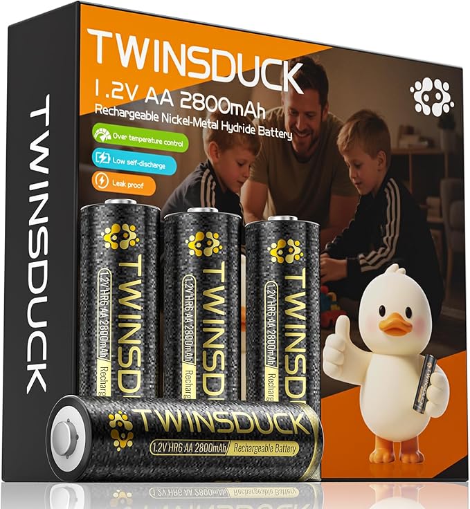 TWINSDUCK Rechargeable AA Batteries, 2800mAh High Capacity NiMH Double A Battery for Household and Office Devices，8 Pack