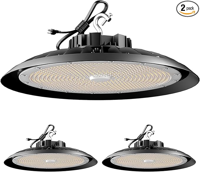 ACOHOOK 2Pack 600W UFO LED High Bay Light 5000K Daylight, 90,000 Lumens Super Bright, 100-277V Wide Voltage, Commercial High Bay Lighting for Warehouse Factory Gym, 3.3' Cable & US Hook, Plug& Play