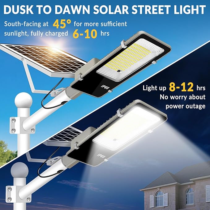 LYKENTOR Solar Lights Outdoor Waterproof IP65: 10000mAH Solar Street Light, Dusk to Dawn Outdoor Solar Lights for Yard, Basketball Court, Parking Lot Lights Commercial with Remote Control