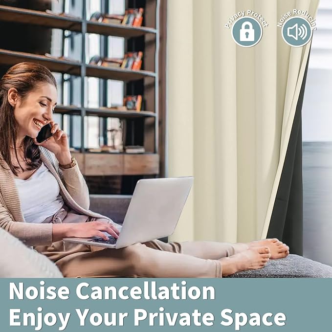 BGment Cream 100% Blackout Curtains for Bedroom 84 Inch Length 2 Panels Set, Thermal Insulated Full Light Blocking Grommet Noise Cancelling Window Curtains&Drapes with Black Liner, 42 Inch Wide Each