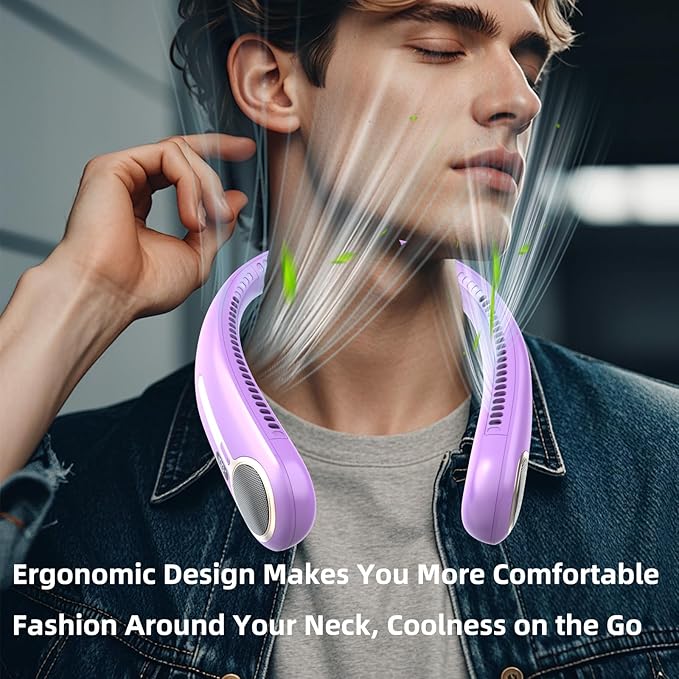 Portable Neck Fan,Hands Free Personal Wearable Bladeless Fan,6000mAh USB Rechargeable,360° Cooling,LED Display,4-Speeds,Birthday Gifts for Men Women Dad Mom,Valentines Day Gifts for Her Him (Purple)