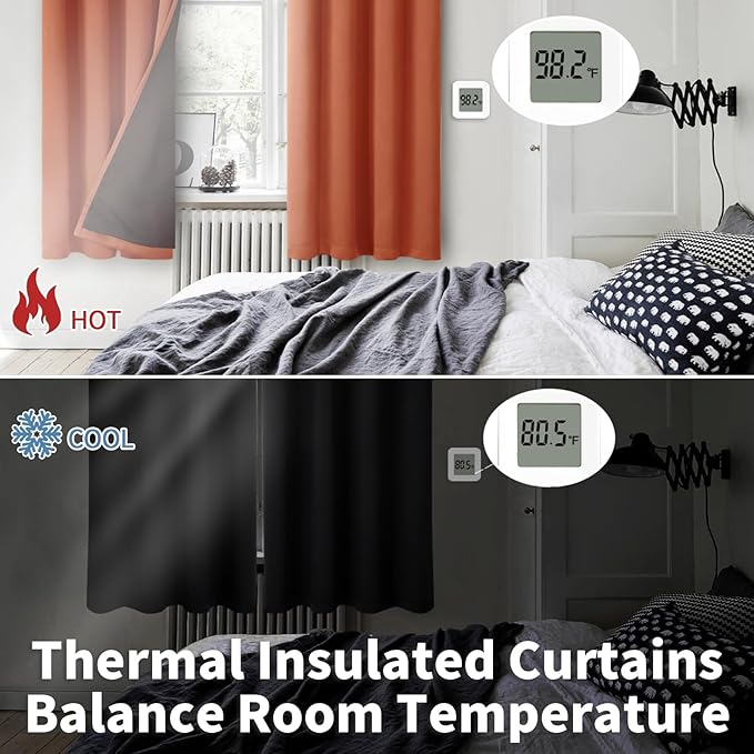 BGment Thermal Insulated 100% Blackout Curtains 63 Inch Length 2 Panels, Total Light Blocking Curtains for Bedroom, Grommet Window Drapes with Thick Black Liner, 52 Inch Wide Each Panel, Terracotta