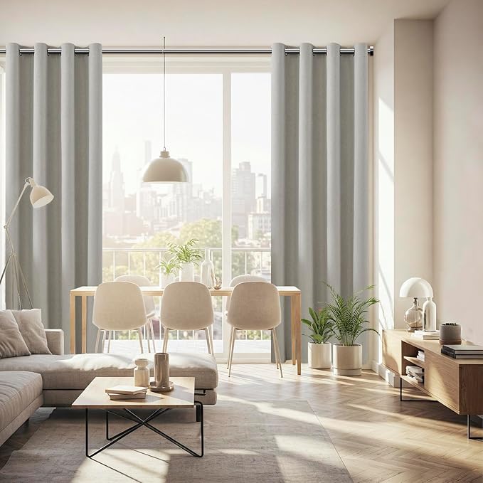 ChrisDowa 100% Blackout Greyish Beige Solid Curtains 45 Inches Long 2 Panels for Bedroom Living Room,Farmhouse Room Darkening Thermal Insulated Soundproof Grommet Top Window Treatment Drapes,52x45