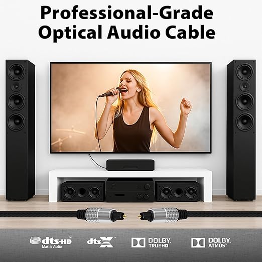 Cyberguys! Optical Audio Cable, Digital Optical Cable with Toslink Connectors, Braided Digital Audio Cables for Soundbar, TV, Receiver, Speaker, Xbox, PS5, Blu-Ray – Gold-Plated, 6ft