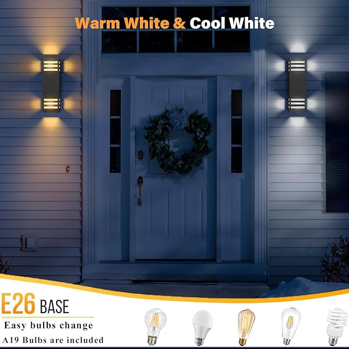 rosykite Dusk to Dawn LED Outdoor Light Fixture Wall Mount,Black Square Porch Lights Outdoor,Modern Exterior Wall Sconce Lights 13In, Bulb Includes Up Down Outside Wall Light for House Front Door