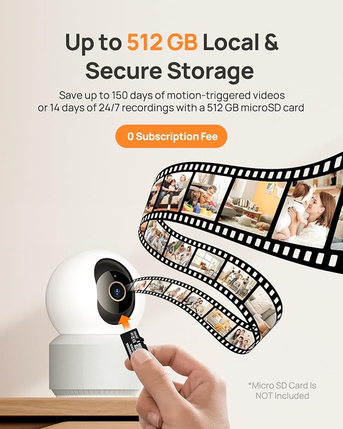 Anona 4K UHD Indoor Camera with 128GB SD Card, Pet/Dog/Baby Security Camera with Phone App, 360° Pan-Tilt, 2.4G/5G Wi-Fi 6, Auto-Tracking, Person/Pet/Baby Crying Detection, Privacy Mode, Two-Way Audio