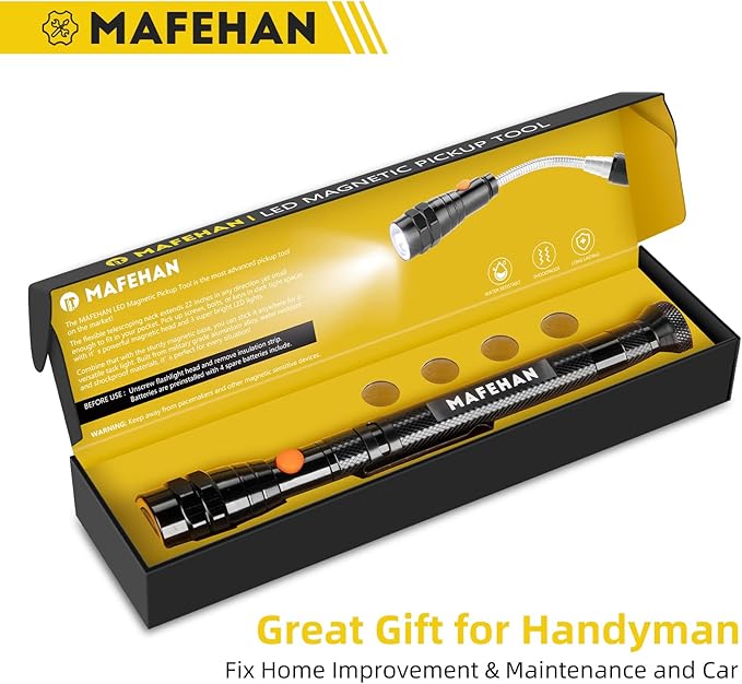 Telescoping Magnetic Pickup Tool with Extendable Flashlight, Unique Mens Gifts for Dad, Husband, Grandpa & Boyfriend – Christmas Gifts, Stocking Stuffers, White Elephant Gifts