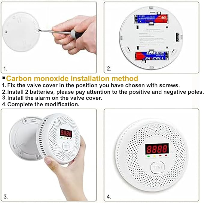 Vzmcov Carbon Monoxide and Smoke Detector LCD Display, Battery Powered, Dual sensors, 85dB Voice Alarm and Real-time Tracking, Suitable for Home/Kitchen/Bedroom/RV (Small Screen, 1Pack-CO&Smoke)