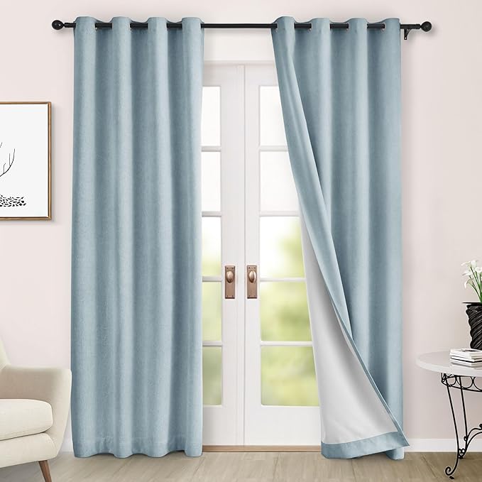Macochico Thermal Blackout Chenille Curtains 100% Blackout Window Draperies for Living Room Bedroom Auditorium Banquet Hotel Light Blue Curtains with Tieback Classic Home Decor 72" Wx102 L 1 Panel