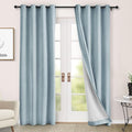 Macochico 100% Blackout Curtains Thermal Insulated Noise Reducing Chenille Curtains for Hotel Auditorium Bedroom Living Room Grommet Light Blue Curtains with Tieback Classic 52" Wx84 L 1 Panel