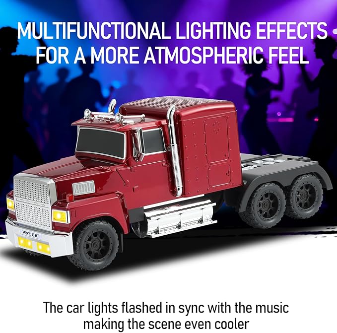 WSTER American Truck Bluetooth Speaker with HD Sound, TWS Pairing, LED Party Light, Operation Panel, Built-in Mic, Portable Car Model Speaker for Parties, Beach, Outdoor Activities (RED)