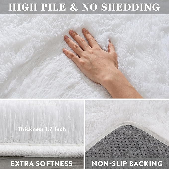 8x10 Fluffy Rugs for Living Room, Soft Large White Shag Area Rug Carpet for Bedroom, Non-Slip Fuzzy Plush Rugs for Home Decor, Cozy Modern Indoor Shaggy Floor Big Rug
