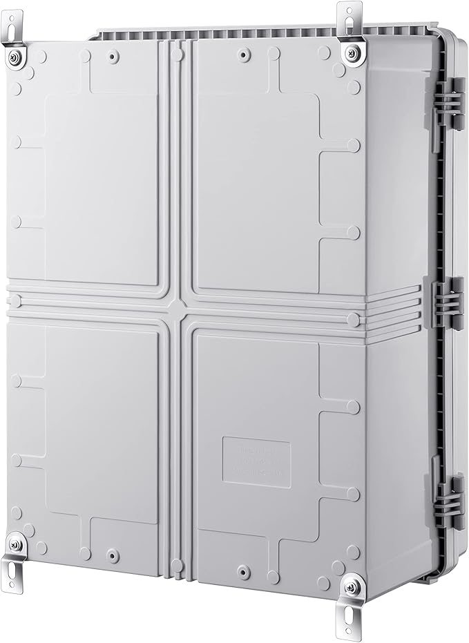 Gratury Junction Box, IP67 Waterproof Plastic Enclosure for Electrical Project, Hinged Grey Cover, Includes Mounting Plate and Wall Bracket 510×410×200mm (20"×16.1"×7.9")