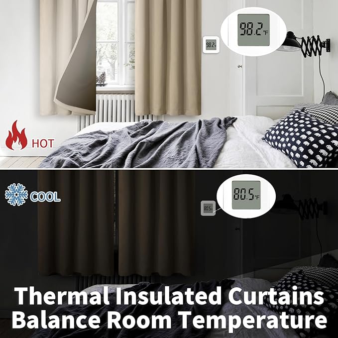 BGment 100% Blackout Curtains for Bedroom 63 Inch Length 2 Panels, Thermal Insulated Room Darkening Curtains Rod Pocket Soundproof Bedroom Living Room Window Curtains, Sand, Each 42 Inch Wide