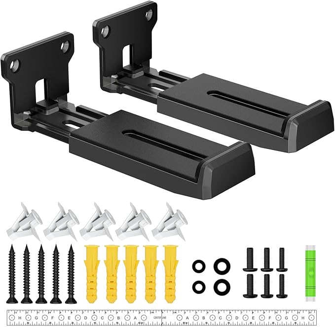 ZUOLACO Soundbar Wall Mount Bracket for Samsung, Bose, Vizio, LG, Sony, JBL, Sonos and More Sound Bar Mounts Under TV, Hold up to 33 lbs, Depth Adjustable 3.6”-6.4”, Soundbar Shelf, Black