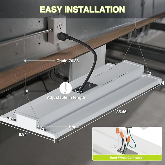 LED Linear High Bay Shop Light With Motion Sensor 300W, Larger Central Lighting Area, 45000LM, 120-277V, 0-10V, 5000K, Commercial Linear High Bay Led Shop Lights for Warehouse Industrial, 4 Pack, UL