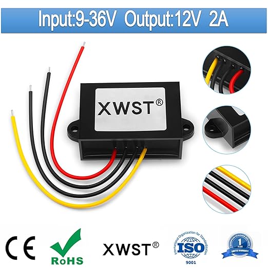 DC DC Stabilizer 9V-36V to 12V Boost Buck Converter 2A 24W Waterproof Automatic Voltage Regulator 12V Volt Transformer Module for Golf Cart Car Audio Solar Power System LCD TV LED Display Screen